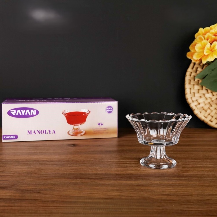RAYAN Manolya Ayaklı Cam Kase 6'lı (Dondurmalık  Tatlı Kasesi)